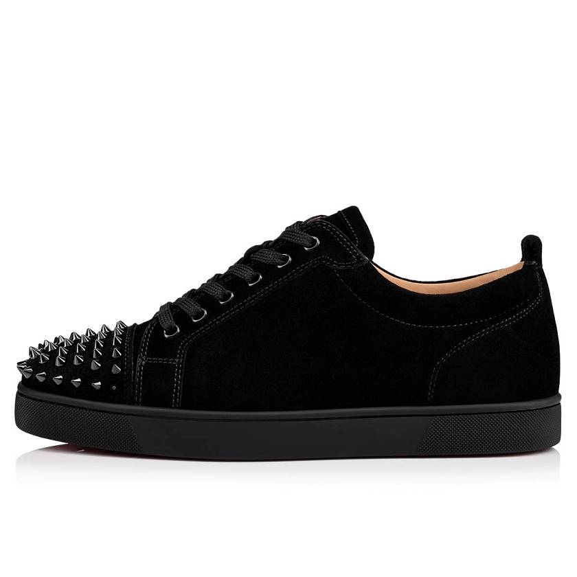 Men's Christian Louboutin Louis Junior Spikes Veau Velours Low Top Sneakers - Black [0562-149]